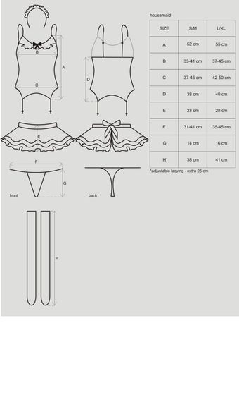Еротичний костюм покоївки зі спідницею Obsessive Housemaid 5 pcs costume L/XL, чорно-білий, топ з пі | Зображення 6