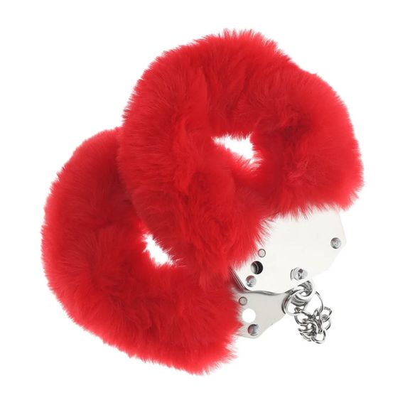 Пухнасті металеві наручники для рольових ігор Heavy-duty Fluffy Handcuffs Red Sex Aura