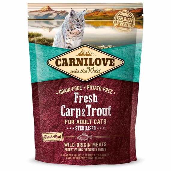 Корм Carnilove Cat Fresh Carp & Trout Sterilised сухий з коропом та фореллю для стерилізованих котів 0.4 кг