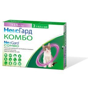 Краплі Boehringer Ingelheim NexGard Combo (Нексгард Комбо) проти паразитів для котів та кошенят масою тіла до 2.5 кг, 1 аплікатор