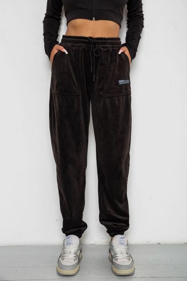 Спортивные штаны велюровые женские на флисе  -уценка, цвет черный, 238R58645-U