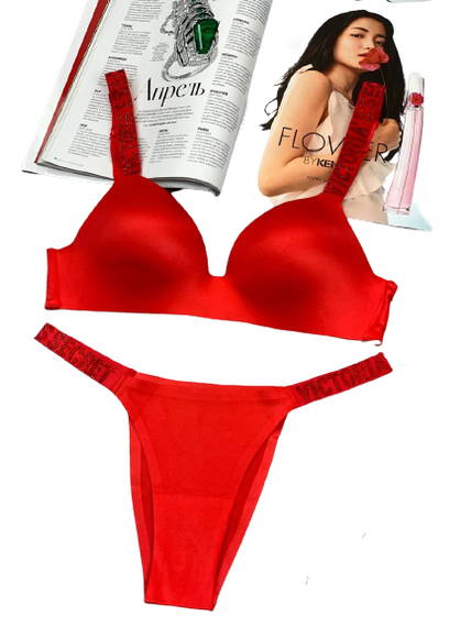 Бесшовный женский комплект нижнего белья Victoria`s Secret Виктория Сикрет со стразами 90D | Зображення 6