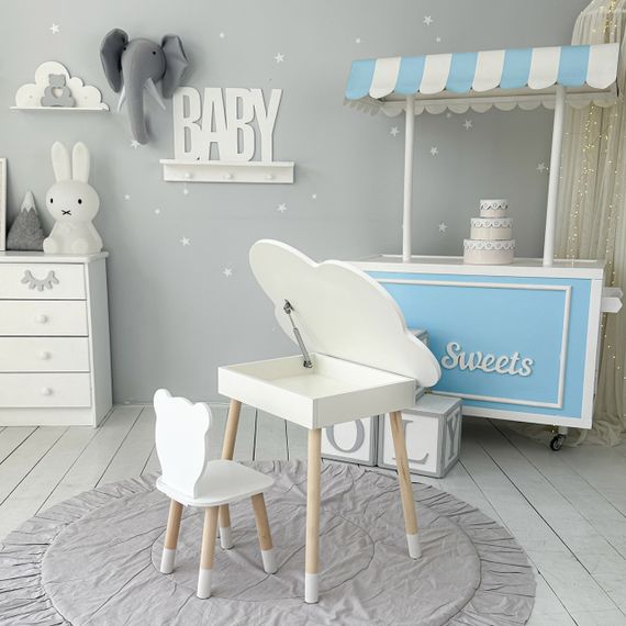 Новинка! Дитячий білий столик хмаринка з нішею і стільчик ведмедик білий 65480 | Зображення 6