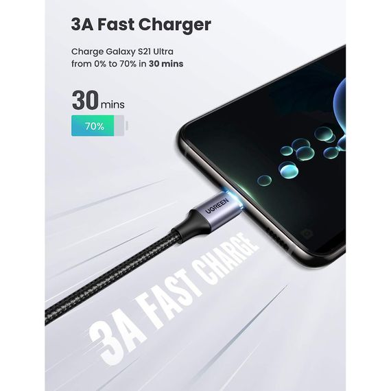 Дата кабель USB-C to USB-C 3.0m 60W US255 90-degree Angle Black Ugreen (80714) | Зображення 2