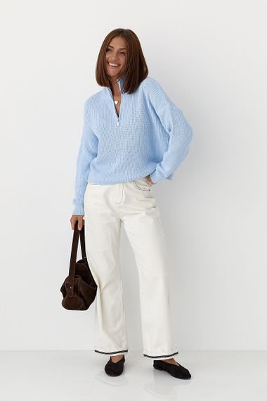 В'язаний светр із блискавкою на горловині - блакитний цвет, ONE SIZE (є розміри) | Зображення 2