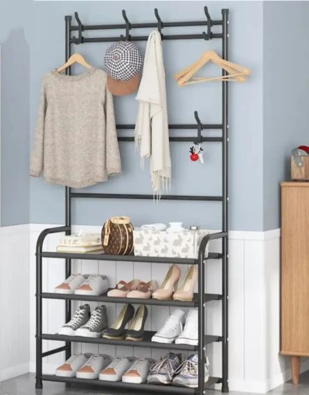 Стійка з гачками для одягу, Вішалка для підлоги з полицями для речей   знижка | Зображення 1