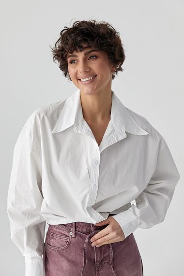 Широка класична сорочка на ґудзиках - молочний цвет, ONE SIZE (є розміри)