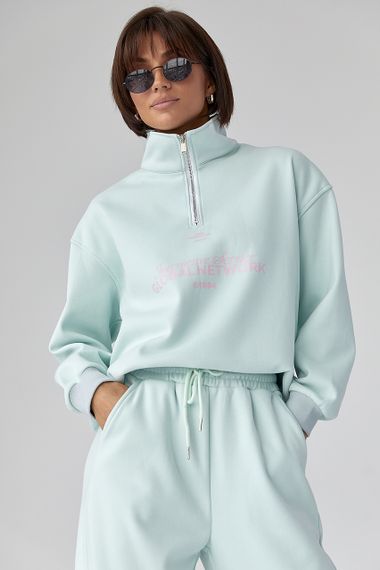 Теплий спортивний костюм з написами - бірюзовий цвет, M/L (є розміри) | Зображення 2