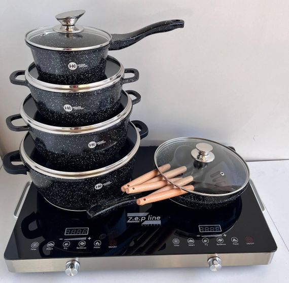 Набір посуду Higher Kitchen HK-305 17 предметів з кришками з гранітним покриттям | каструлі | ківш | сковорода | Зображення 2
