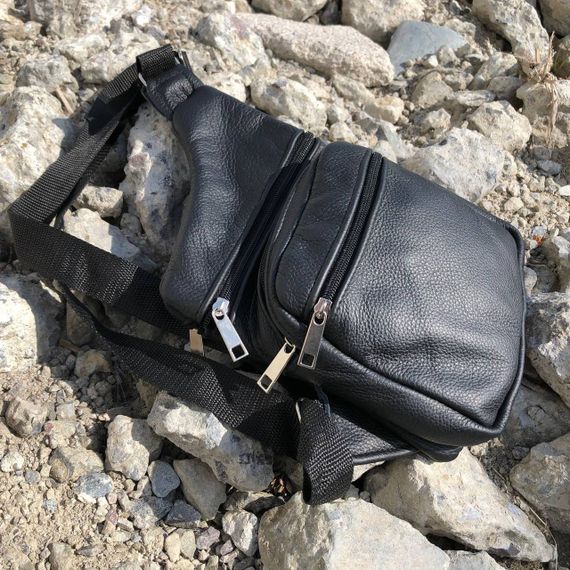 Сумки слінг чоловічі крос боді, Сумка чоловіча чорна через плече, Сумка крос-боді гладка UQ-16 | Зображення 8