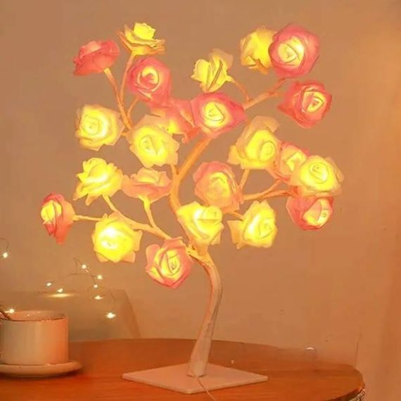 Лампа настільна Дерево біло-рожева троянда LED SFK-27 24 LED тепле світло 220V