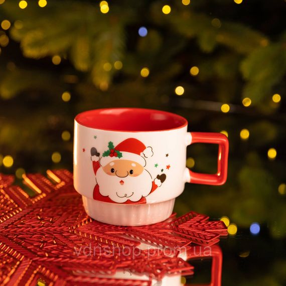 Новогодняя фарфоровая Санта 400 (мл) Белая с красным Yiwu FM-CS-50D