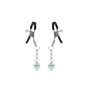 Затискачі для сосків із сердечком Liebe Seele Glow-in-dark Nipple Clamps Light Blue, світяться в темряві