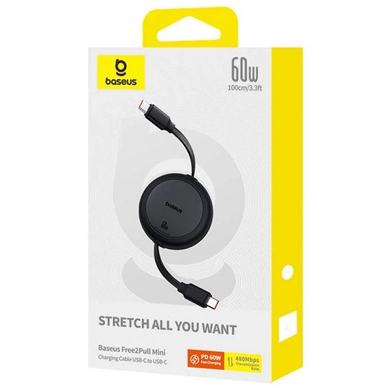 Дата кабель Baseus Free2Pull Mini Retractable Type-C to Type-C 60W (1m) (P10364500) Cluster Black | Зображення 3