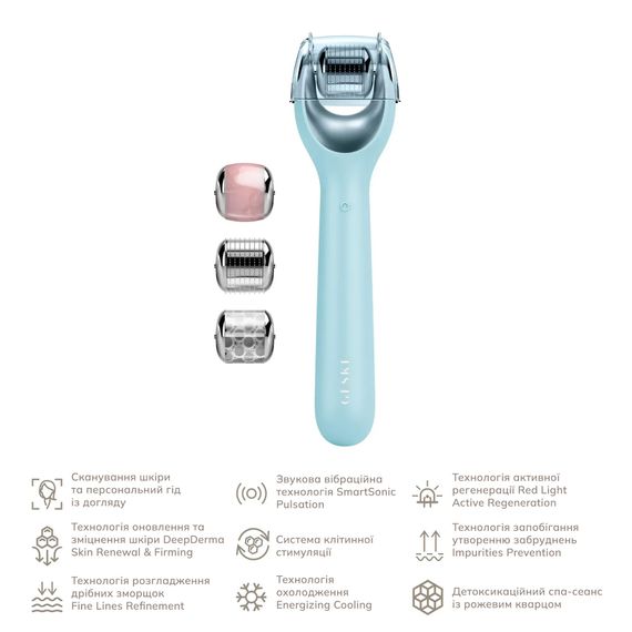 Електронний ролер для обличчя з мікроголками GESKE MicroNeedle Face Roller 9в1 gray, Бірюзовий | Зображення 1