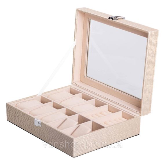 Скринька для прикрас з еко шкіри 25.5×20×7.5 см органайзер для ювелірних виробів HP-5-6GOLD