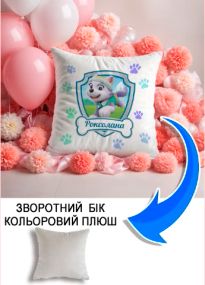Подушка плюшева Мерч Крафт Дизайн з принтом paw patrol 6 імя Роксолана сірий плюш квадратна 33х33 см