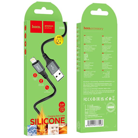 Дата кабель Hoco X86 Spear USB to Lightning (1m) Black | Зображення 3