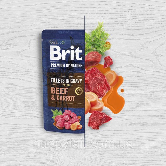 Вологий корм Brit Premium Fillets in Gravy для собак малих порід філе яловичини з морквою пауч 85 г | Зображення 1