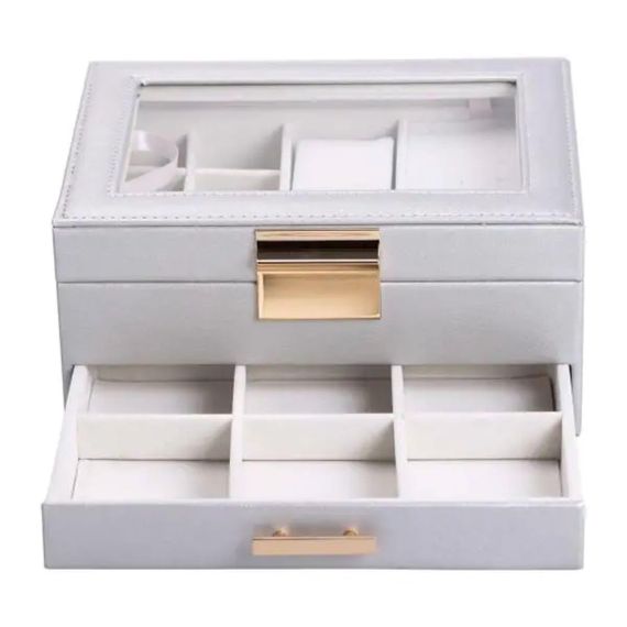 Скринька для прикрас з еко шкіри 2 яруси органайзер для ювелірних виробів HP-5-36G | Зображення 4