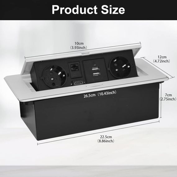 Розетка встроенная скрытая выдвижная 2 евророзетки 2 USB HDMI TD-сеть Врезная скрытого монтажа для стола белая | Зображення 2
