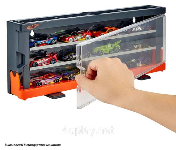 Прозрачный кейс дисплей + 8 машинок Хот Вилс Hot Wheels Race Case with 8 Toy Cars Интерактивный контейнер | Зображення 2