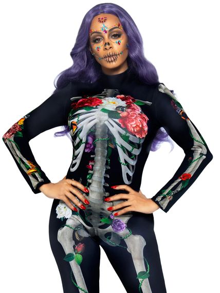 Комбінезон скелет із квітковим принтом Leg Avenue Floral skeleton catsuit M