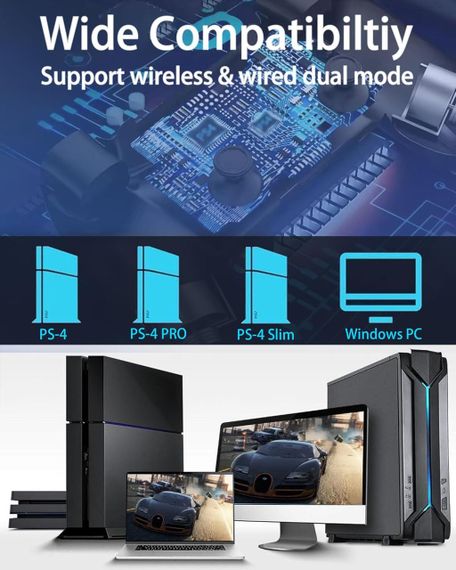 Бездротовий контролер для PS-4, сумісний з Bluetooth-контролерами P-S4/Pro/Slim/ПК, подвійна вібрація, сенсорна панель, аудіороз’є | Зображення 4