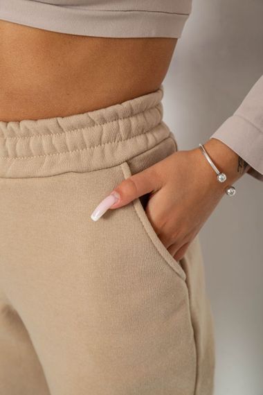 Спортивные штаны женские на флисе, цвет бежевый, 238R57013 | Зображення 4