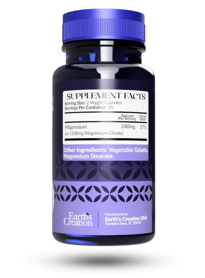 Цитрат магнію Earth's Creation Magnesium Citrate 60 капсул | Зображення 1