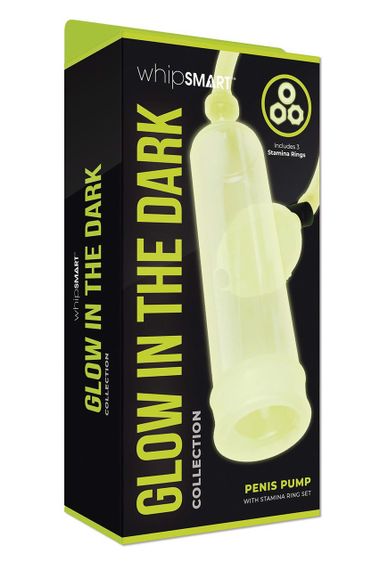 Помпа для члена Whipsmart Glow In The Dark 3 кільця в комплекті, що світиться в темряві, 23.5 см Sex Aura | Зображення 1