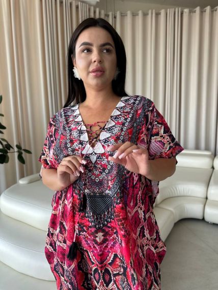 Легка максі сукня-туніка рожева PLUS SIZE для відпочинку | Зображення 4