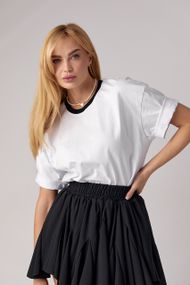 Футболка oversize з контрастною горловиною - білий з чорним цвет, L (є розміри)