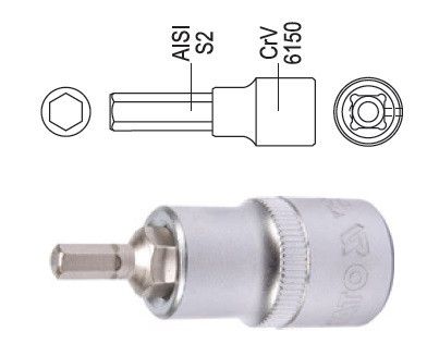 Головка торцевая YATO Польша вставка 6 гранная HEX 1/2" М6 l=55 мм YT-04382