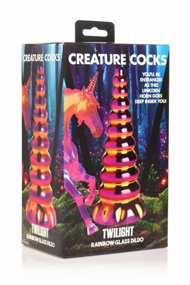 Фентезійний скляний фалоімітатор Creature Cocks Twilight Rainbow Glass Dildo, 16 см | Зображення 3