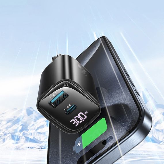 СЗУ Usams US-CC229 GaN Digital Display XC Ser. 30W (1USB-A/1C) Black | Зображення 5