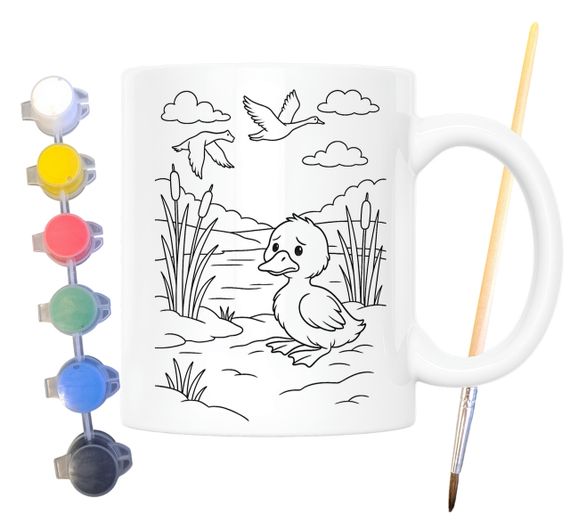 Набор для творчества кружка раскраска Гадкий утенок (по мотивам книги Ханса Кристиана Андерсена) 330 мл белая (КР0186) | Зображення 1