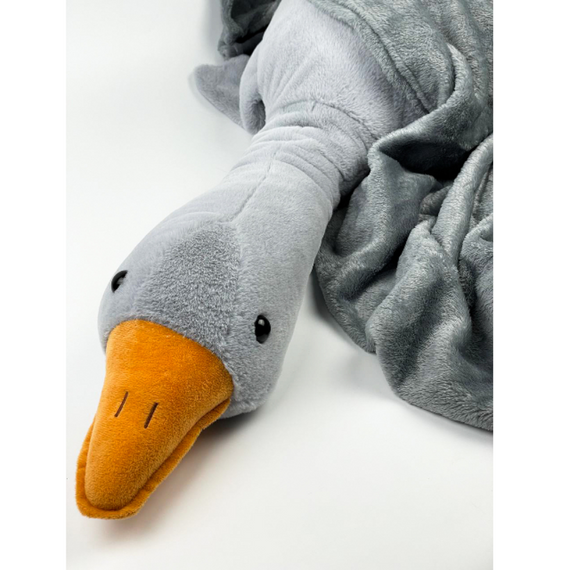 М'яка іграшка подушка з пледом усередині Гусак-обнімусь 93 см, затишний сірий гусак | Зображення 3