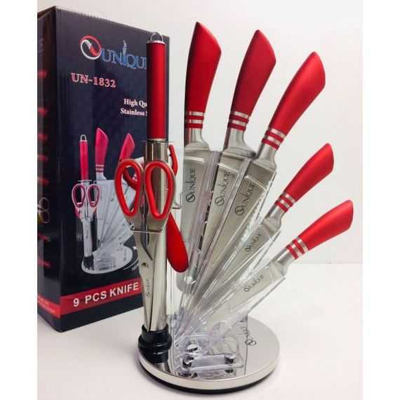 Набор ножей UNIQUE UN-1832 с подставкой 9 предметов овощечистка точилка ножницы Нержавеющая сталь | Зображення 2