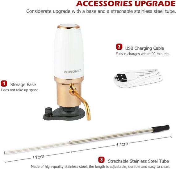 Электрический винный аэратор WIWONEY, умный автоматический декантер для вина, аккумуляторный дозатор от USB | Зображення 3