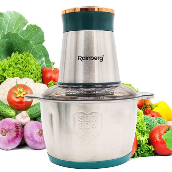 Електричний подрібнювач з чашею на 2л, 1300Вт, Rainberg RB-2202 / Кухонний блендер з нержавіючої сталі