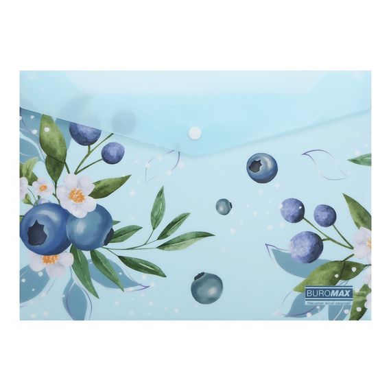 Папка-конверт А4 на кнопці BLUEBERRY ARABESKI морська хвиля BM.3943-17 BUROMAX матовий напівпрозорий пластик (4823126816296) | Зображення 1