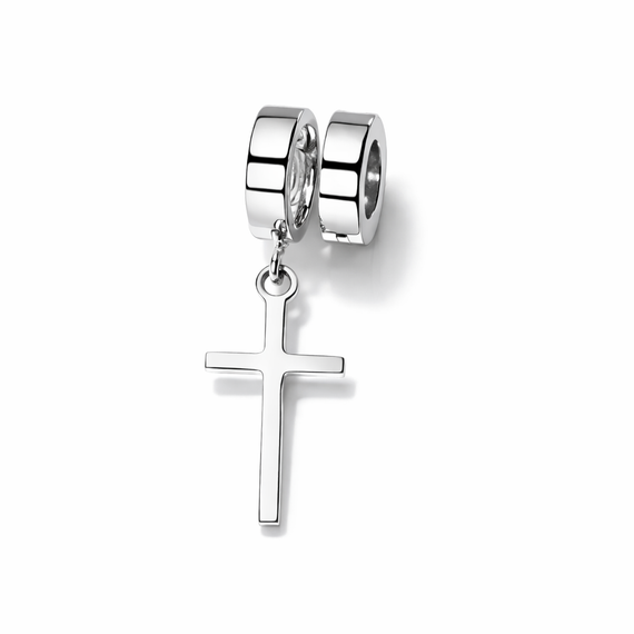 Серьги из белого золота с крестиком S-0387