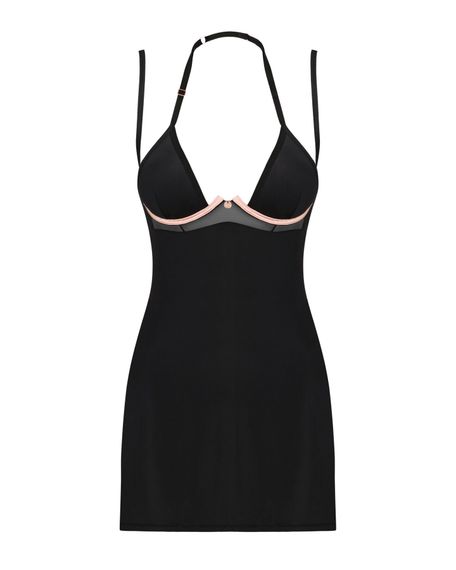 (SALE) Сорочка Obsessive Selinne chemise & thong XS/S Black, стрінги, подвійні бретелі | Зображення 2