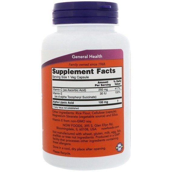 Альфа-ліпоєва кислота NOW Foods Alpha Lipoic Acid 100 mg 120 Veg Caps | Зображення 1