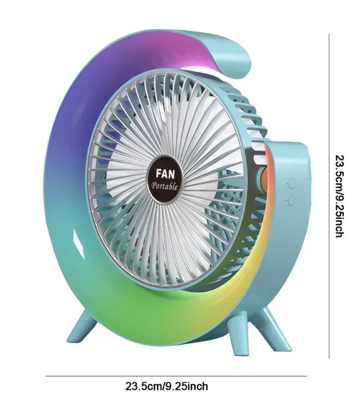 Вентилятор персональний настільний зі світлодіодною підсвіткою, 3 швидкості, нахил 180°, вентилятор на акумуля | Зображення 5