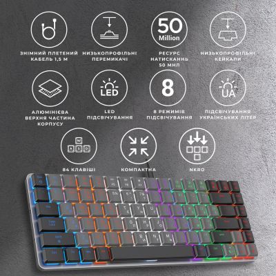 Клавиатура GamePro MK140R Red Swich Low Profile USB Dark Gray (MK140R) | Зображення 1