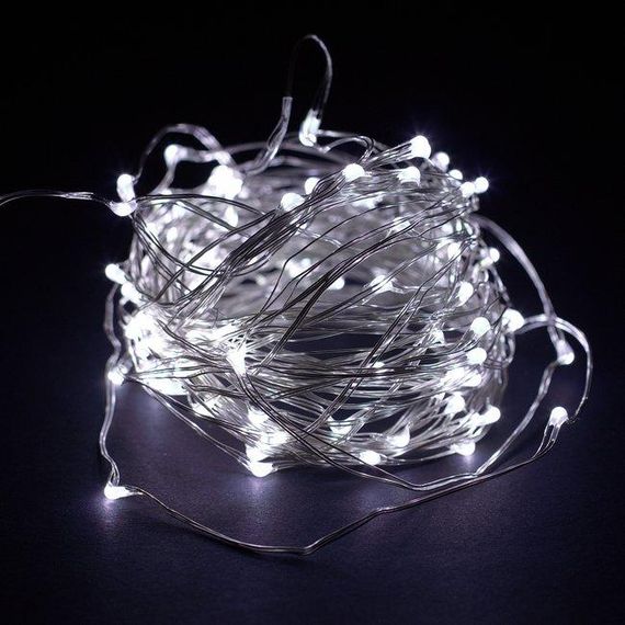 Новорічні гірлянди. Мідна дротяна лампа 100LED 10м (батарейки) Колір білий Силіконовий провід (7108) | Зображення 2