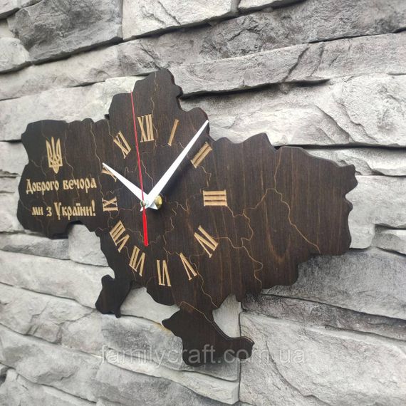Настінний годинник Карта України з фанери Патріотичний дерев'яний годинник | Зображення 1