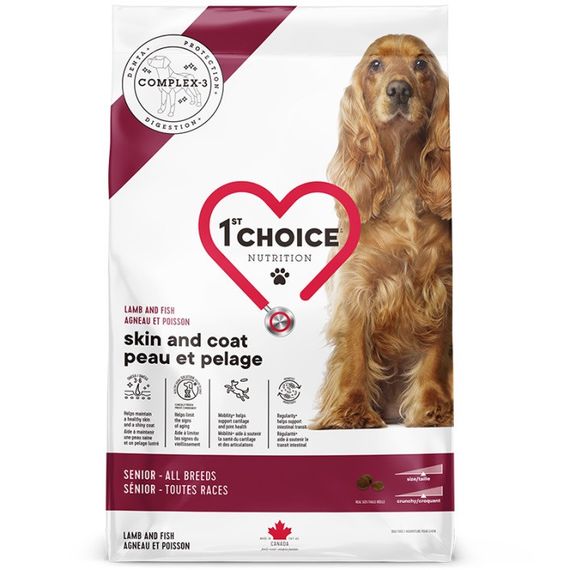 Сухий корм з ягнятком та оселедцем для літніх собак із чутливою шкірою 1st Choice Senior Sensitive Skin & Coat All Breeds, 11 кг